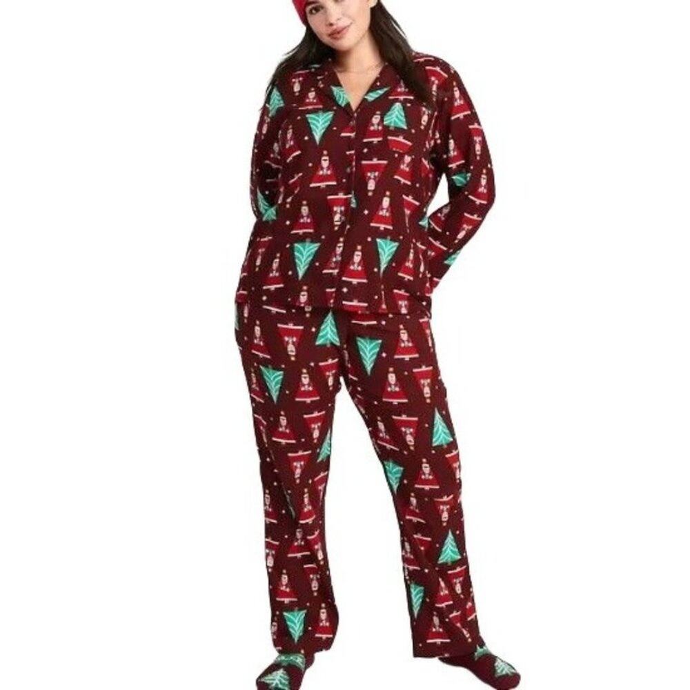 Old Navy Santa In The House Printed Flannel Pajama Set Womens Large